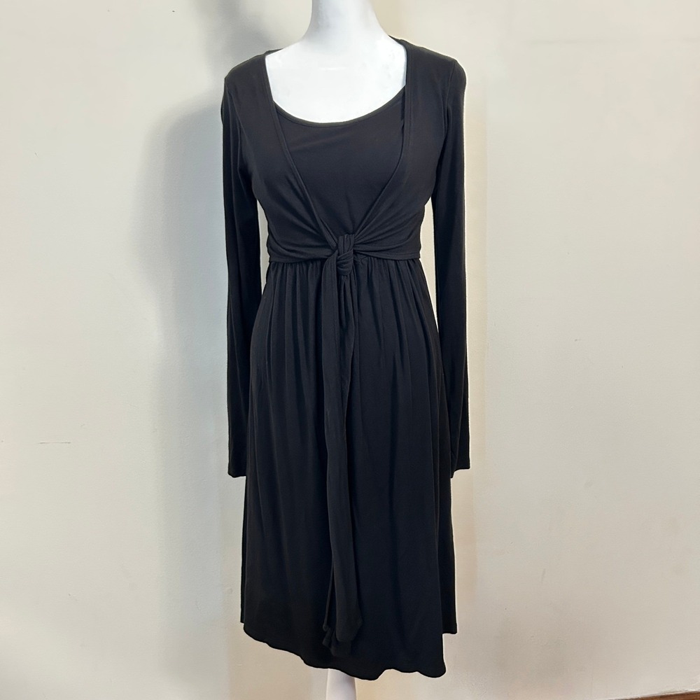 Nursing Dress Small JoJo Maman Bebe Black Maternity‎ Tie Front Long Sleeve